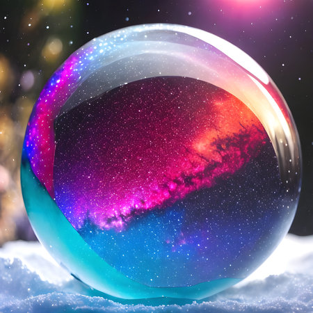 Fantasy generative AI Glassformism. Space, nebula, earth are contained within a glass sphere.の素材