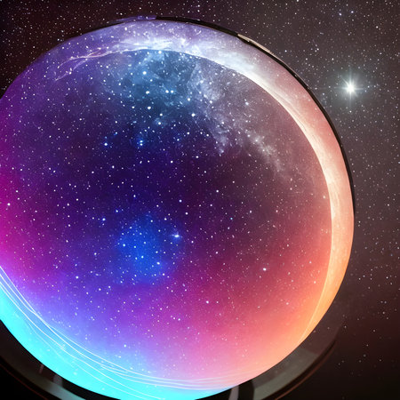 Fantasy generative AI Glassformism. Space, nebula, earth are contained within a glass sphere.の素材
