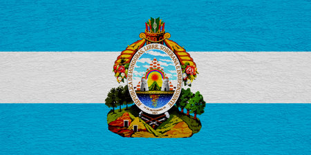 Flag and coat of arms of the Republic of Honduras on a textured background. Concept collage.の写真素材