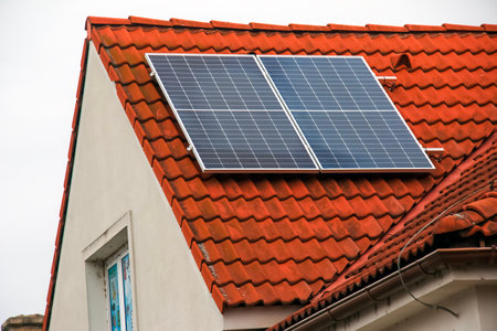 Solar panels on a roof. Environment and technology concepts.