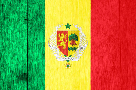 Flag and coat of arms of the Republic of Senegal on a textured background. Concept collage.の写真素材