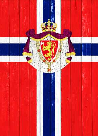 Flag and coat of arms of Kingdom of Norway textured background. Concept collage.の写真素材