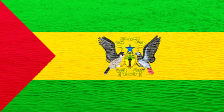 Flag and coat of arms of Democratic Republic of Sao Tome and Principe textured background. Concept collage.の写真素材