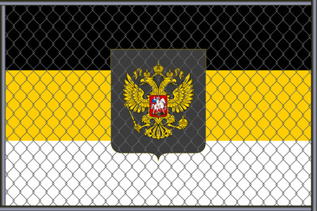 Vector illustration of the imperial flag and coat of arms of Russia under the lattice. Concept of isolationism.のイラスト素材
