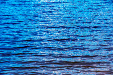 Water ripple texture background. Wavy water surface during sunset, golden light reflecting in the water.の写真素材