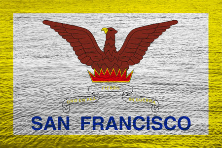 Flag of the city of San Francisco, California, USA on a textured background. Conceptual collage.の写真素材