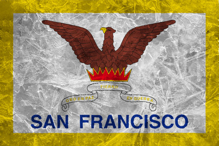 Flag of the city of San Francisco, California, USA on a textured background. Conceptual collage.の写真素材