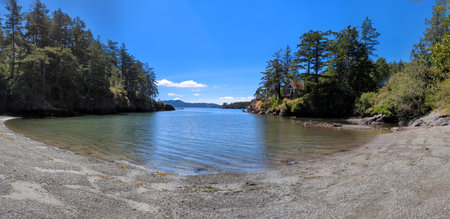 Scenic view from Orcas Island, Washington, USA to the Rosario Strait.