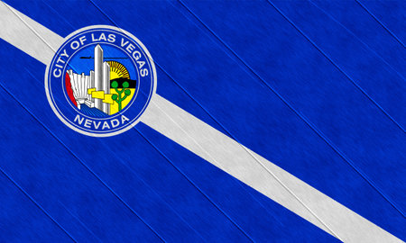 Flag of the city of Las Vegas, Nevada, USA, on a background of a wooden fence. Conceptual collage.の写真素材
