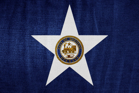 Flag of the city of Houston, Texas, USA, on a background of fabric texture. Conceptual collage.の写真素材