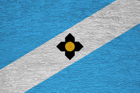 Flag of the city of Madison, Wisconsin, USA, on a background of a plaster wall. Conceptual collage.の写真素材