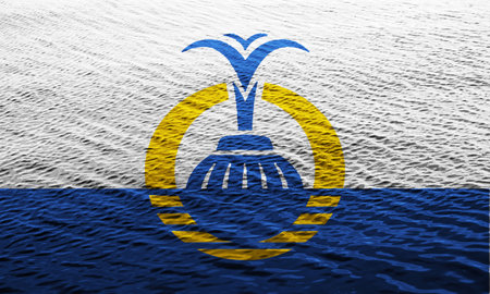 Flag of the city of Orlando, Florida, USA, on a background of the water surface. Conceptual collage.の写真素材
