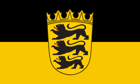 Lesser coat of arms of Baden-Wurttemberg on the national flag of Baden. Illustration.の写真素材