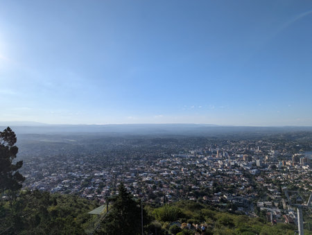 The city of Villa Carlos Paz in the center of Argentina. View from Altas Cumbres.の写真素材