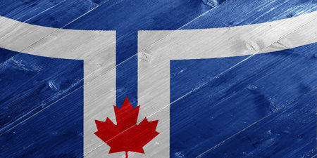 Official flag of Toronto. City of Canada. Conceptual collage on wood texture.の写真素材