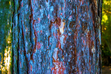 Black pine bark close-up. The texture of trunk of Pinus nigra. Background from living wood. Forest...