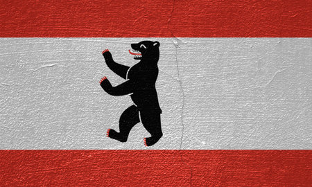 The official flag of Germany's capital, Berlin, on the texture of a cracked wall. Conceptual collage.の写真素材