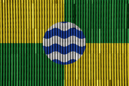 The flag of Nairobi, the capital of Kenya, on a striped wall texture. Conceptual collage.の写真素材