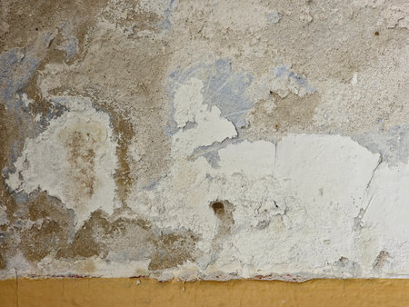 Mold stains on the wall Caused by accumulation of moisture for a long time. Thus causing fungal stains.の写真素材