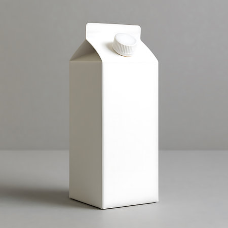 Minimalist carton with white cap stands alone in studio setup offering modern appeal and simplicity.の素材