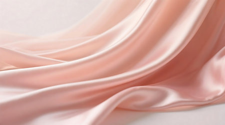 Delicate pink silk fabric gracefully drapes with soft folds and highlights, creating a luxurious abstract background perfect for beauty and fashion conceptsの素材