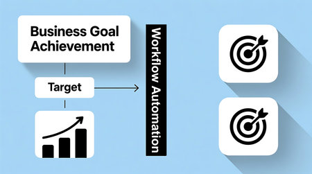 Diagram illustrates how workflow automation streamlines processes to achieve business goals and hit targets, boosting successの素材