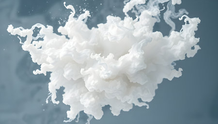 Ethereal form created by delicate tendrils of white smoke against soft grey gradient backdrop.の素材