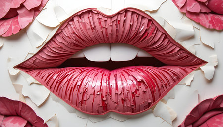 Abstract lips with paper edges, convey a sense of layered beauty and fragile structure.の素材