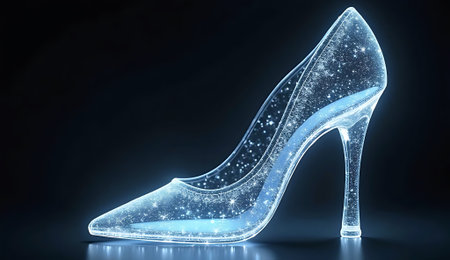 Sparkling ethereal elegance is captured in this blue shimmering stiletto against a black background.の素材