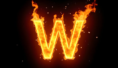 Bold letter W engulfed in raging fiery flames with intense glowing effectの素材