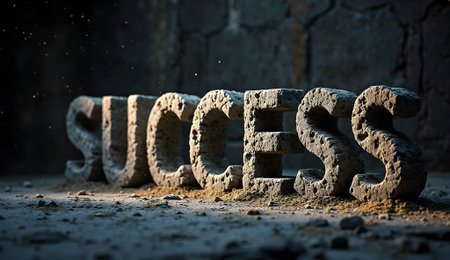 Rugged stone text SUCCESS with a bold and enduring presenceの素材