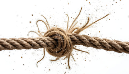 Macro shot of thick rope mid tear with twisting unraveling fibers under pressureの素材