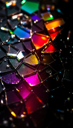 An abstract pattern shows fragments in vibrant hues, creating a visually stunning geometric mosaic.の素材