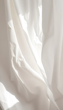 Subtle shadows play across the billowing folds of white fabric, creating a soft, serene visual.の素材