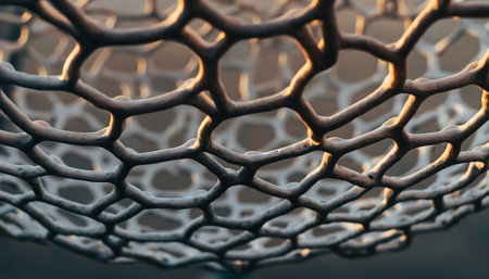 Intricate organic network structure warm light and deep shadows highlight interconnected forms and smooth textures, creating a captivating abstract visualの素材