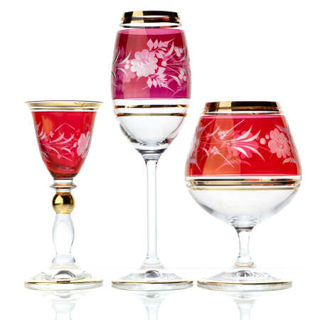 Set of three glasses isolated on whiteの写真素材