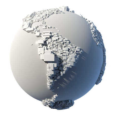 The complex structure of the Earth, consisting of a cubic rectangular shapes, the size of which depends on the height of the real terrainの写真素材