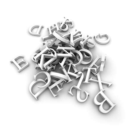 Latin letters poured into a heap, isolated on a white backgroundの写真素材