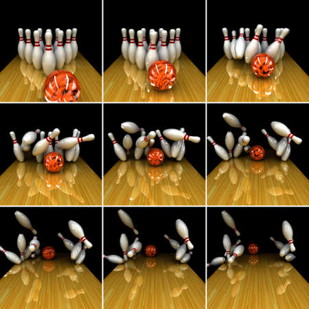 Orange ball does strike! Physically correct simulation of swirling strike in bowling with the real 3D motion blur onの写真素材