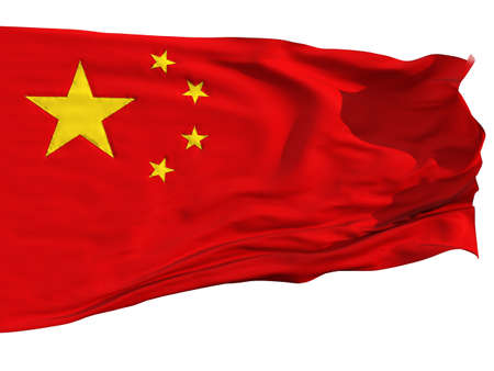 Flag of China, fluttered in the wind. Sewn from pieces of cloth, a very realistic detailed flags...