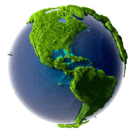 Earth with a pure transparent ocean is completely covered with lush green grass - a symbol of a clean environment, rich in natural resources and good environmental conditionsの写真素材