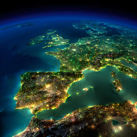 Highly detailed Earth, illuminated by moonlight. The glow of cities sheds light on the detailed exaggerated terrain and translucent water of the oceans. Elements of this image furnished by NASA Highly detailed Earth, illuminated by moonlight. The glow of cities sheds light on the detailed exaggerated terrain and translucent water of the oceans. Elements of this image furnished by NASA
