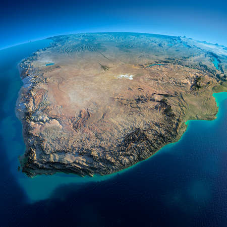 Highly detailed planet Earth in the morning  Exaggerated precise relief lit morning sun  Detailed...