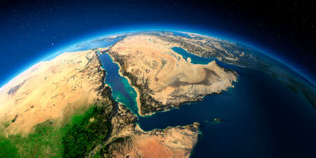 Highly detailed planet Earth with exaggerated relief illuminated by the evening sun. Saudi Arabia.の写真素材