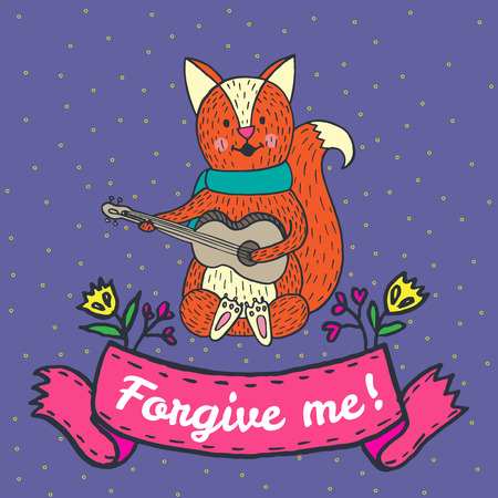 Forgiveness card with fox. Vector illustrated card.のイラスト素材