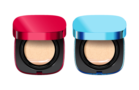 Powder cushion in different color of containers. Vector illustration realistic powder cushion.のイラスト素材