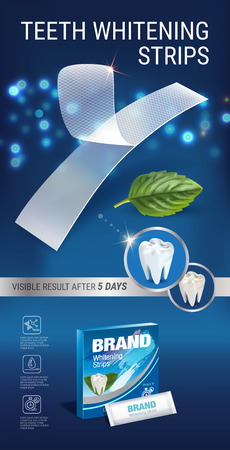 Professional Whitening Stripes ads. Vector 3d Illustration with dental bleaching whiter and diamonds. Vertical banner with product.のイラスト素材