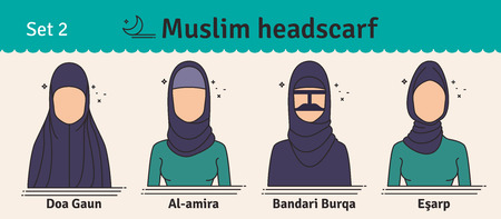The set of different types of women headscarves. Vector icon colorful illustration.のイラスト素材