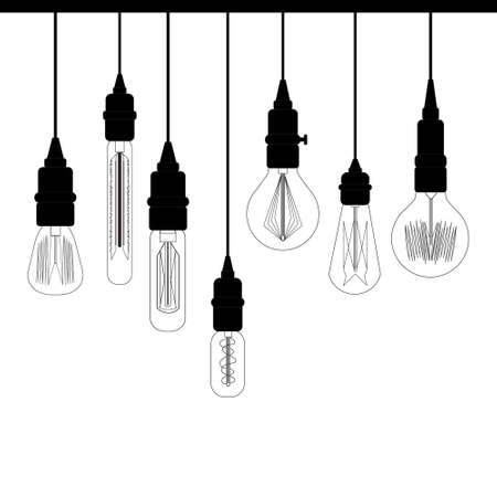 Set of Edison retro loft lights. Retro lamp for designのイラスト素材
