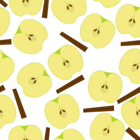 Cut Apple with sinnamon seamless pattern background.のイラスト素材